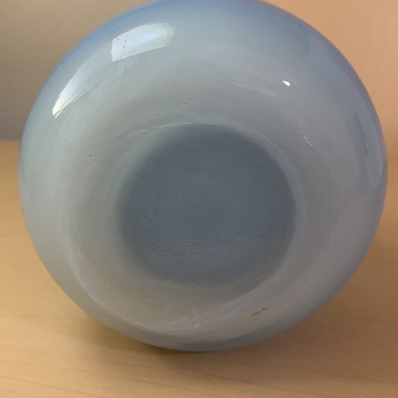 Semi-Transparent Cobalt Blue and Opaque Milky White Rounded Glass Vase 5.5" - Picture 4 of 7